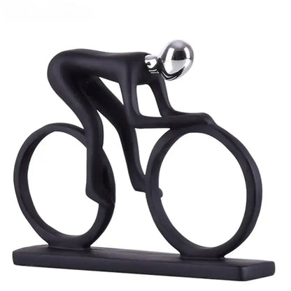 Black resin cyclist statue with shiny silver head in minimalist abstract style for living room decorbites abstract resin decor