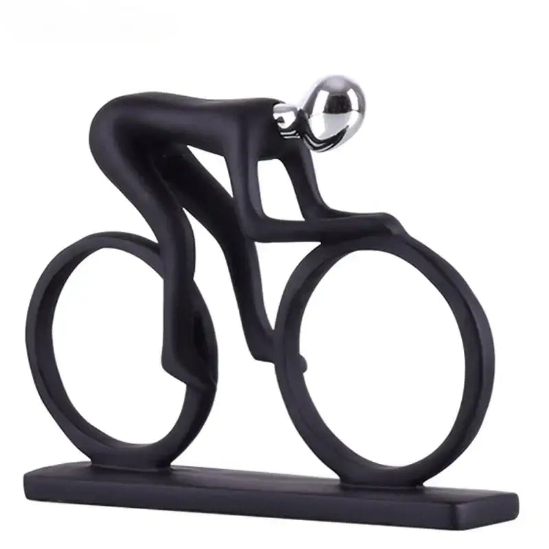 Black resin cyclist statue with shiny silver head in minimalist abstract style for living room decorbites abstract resin decor