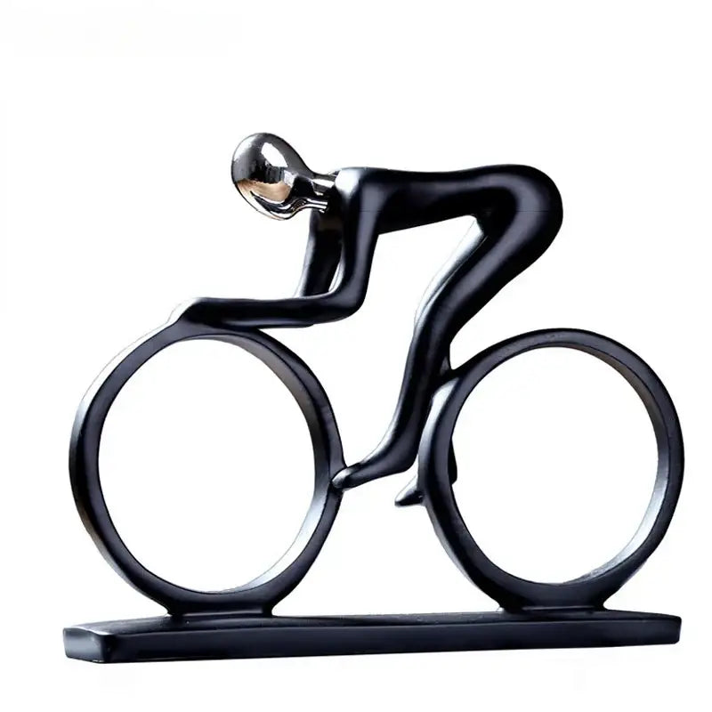 Abstract black and silver resin cyclist statue with sleek minimalist design perfect for living room decorbites abstract resin decor