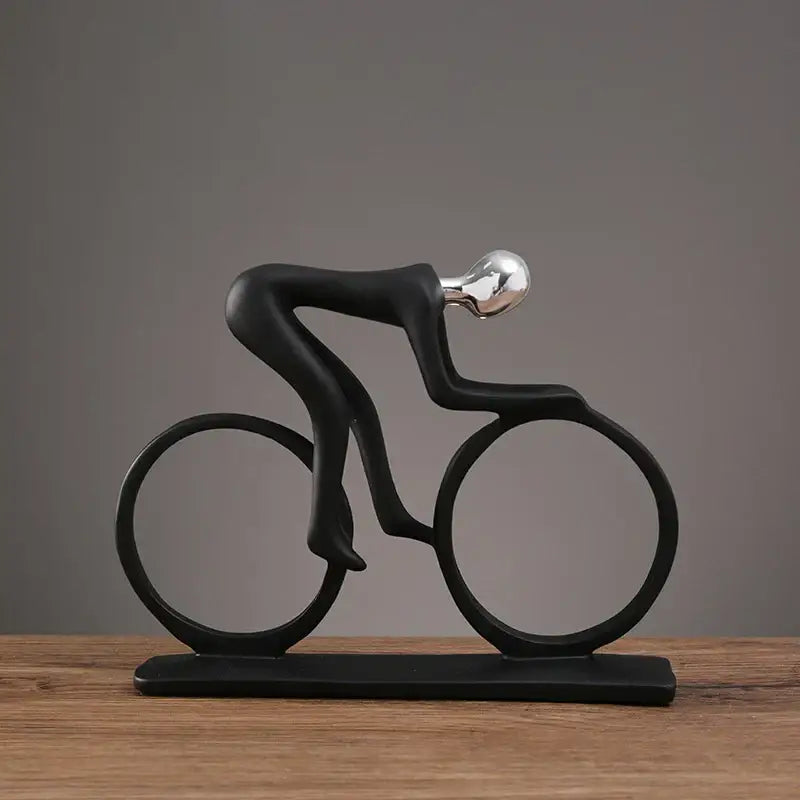 Black resin cyclist statue with shiny silver head on matching base decorbites abstract resin living room decor