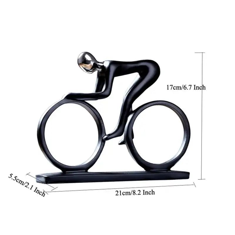 Black glossy abstract resin cyclist statue with silver head and handlebars decorbites abstract resin for living room decor