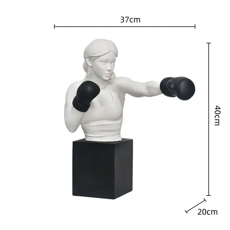 White resin bust boxer resin statue mid-punch with black gloves on square base for living room decorbites boxer