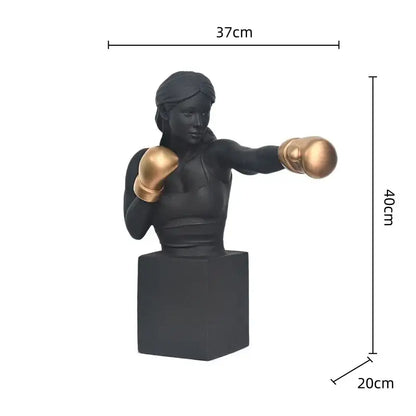 Abstract black and gold resin boxer bust sculpture in mid-punch pose decorbites boxer resin statue for living room decor