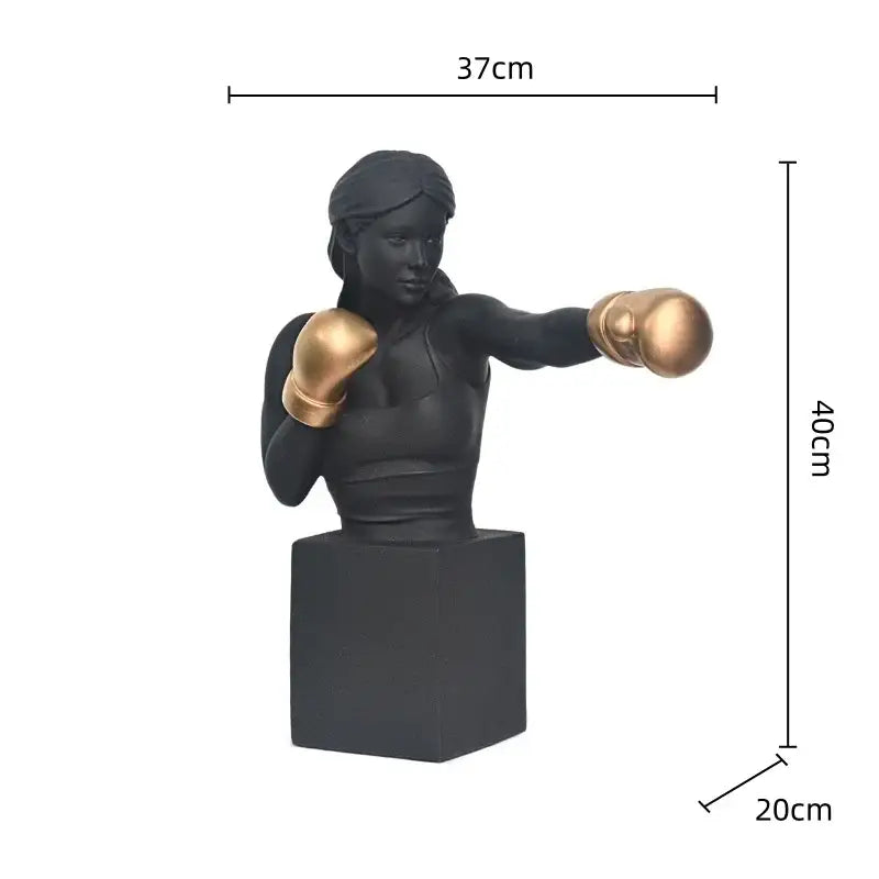 Abstract black and gold resin boxer bust sculpture in mid-punch pose decorbites boxer resin statue for living room decor