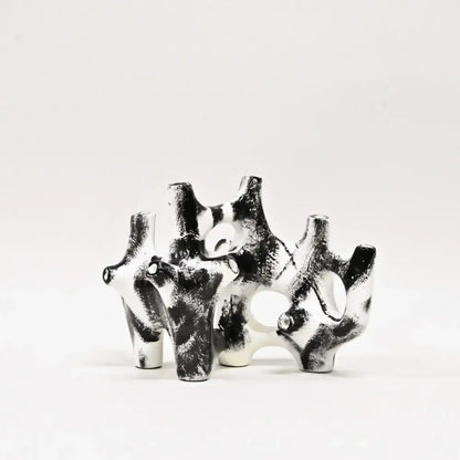 Abstract black and white ceramic coral reef piping sculpture with organic branching forms home decor figurine