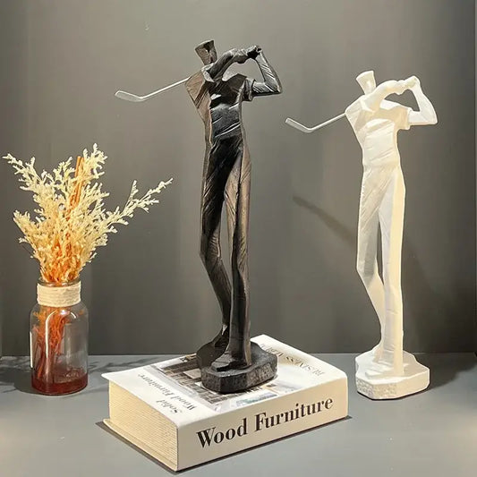 Abstract black and white golf player sculpture by decorbites featuring detailed human body figure for living room decor
