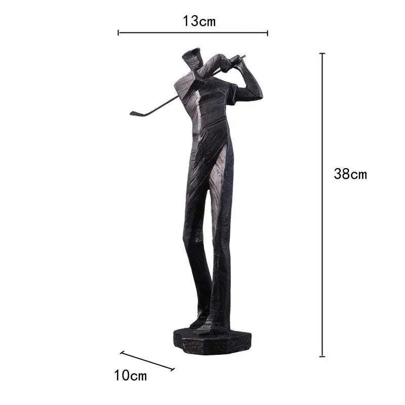 Abstract black matte decorbites golf player sculpture 38cm tall with stylized human body figure for living room decor