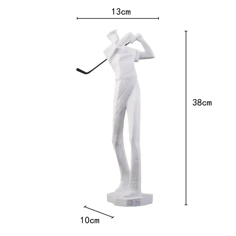 White resin 38cm golf player sculpture with black club abstract decorbites human body figure for living room decor