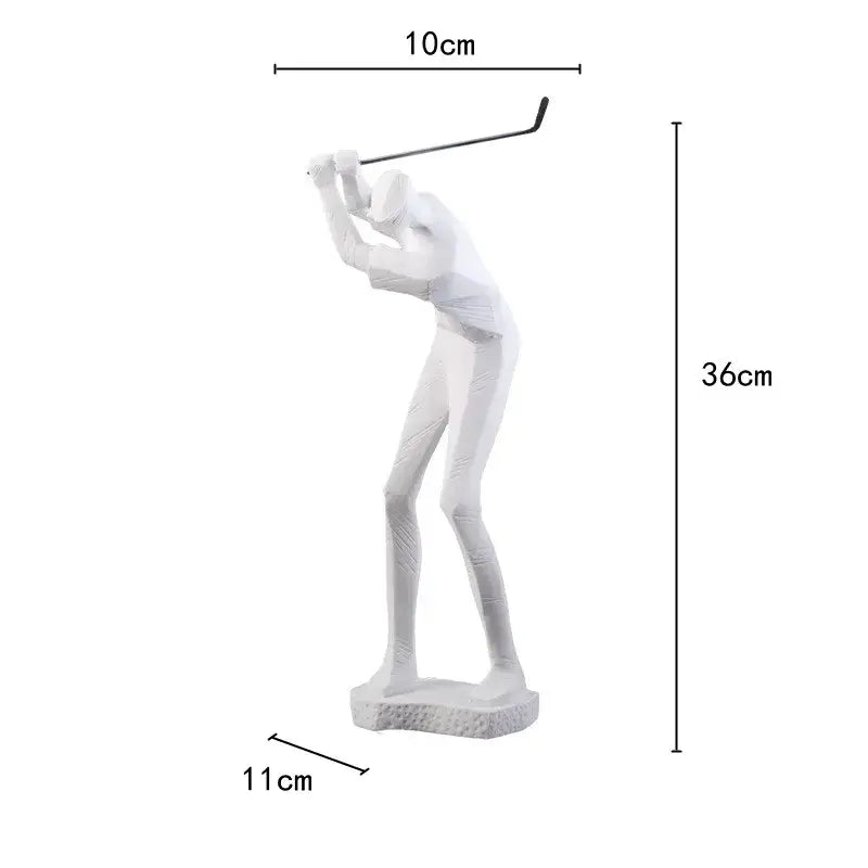 A sleek white resin golf player sculpture with minimalist geometric design for decorbites golf player decor