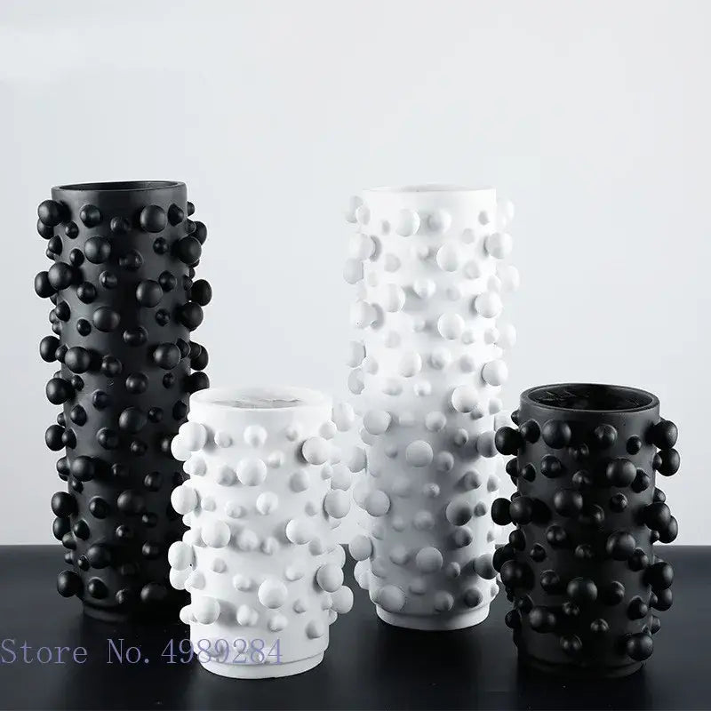 Black white abstract ceramic vases with irregular bumps textured resin surface for living room decorbites decor