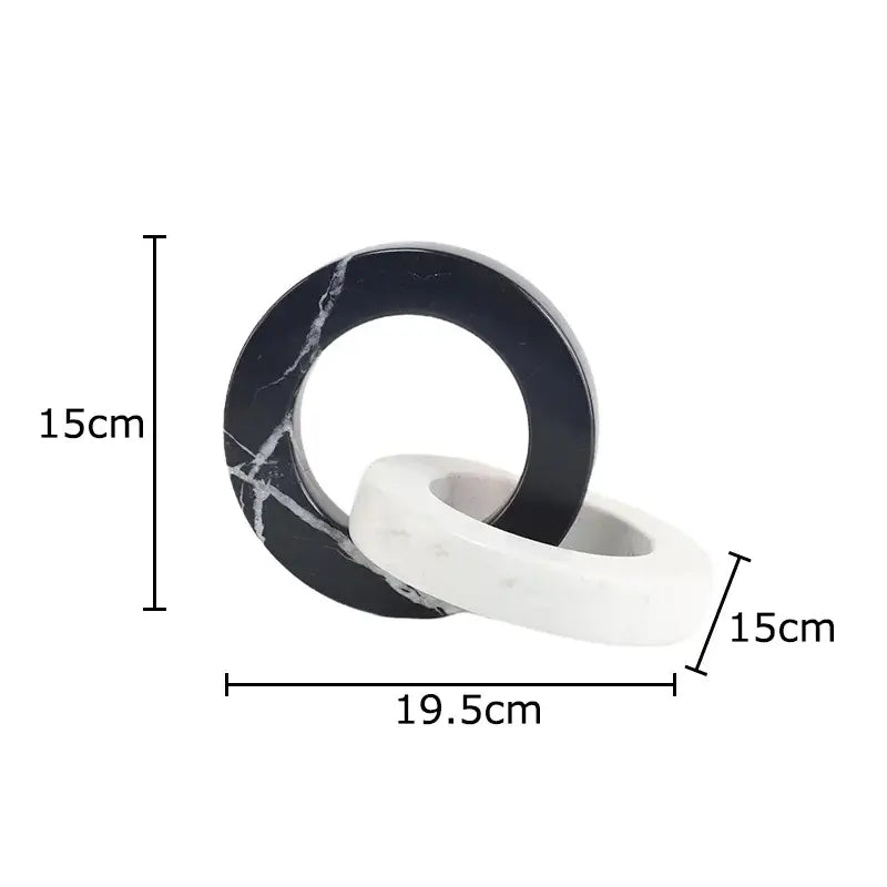 Abstract black and white marble geometric knot square ring statue 15cm high with 19.5cm ring width for living room decor