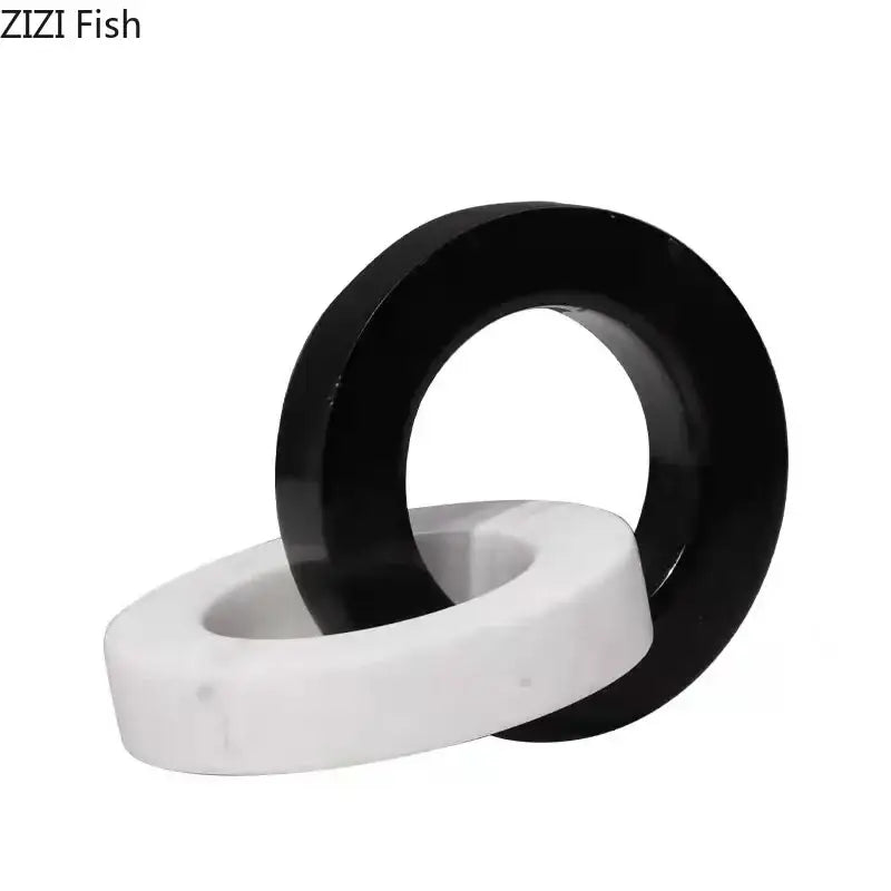 Abstract black and white marble round ring sculpture decorative marble round ring for living room decor