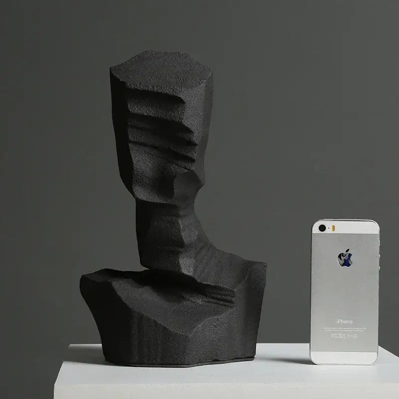 Matte black abstract resin decoration bust with angular layered contours for geometric living room sculpture