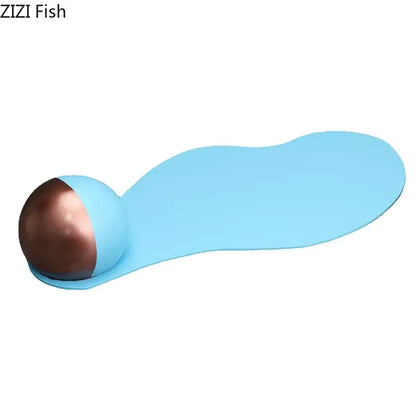 Abstract blue liquid ornaments desk sculpture featuring a light blue silicone body and metallic bronze head by zizi fish