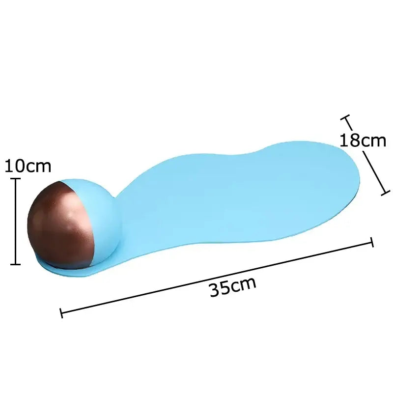 Abstract blue liquid ornaments desk sculpture with light blue silicone body and copper-colored spherical head 35cm long