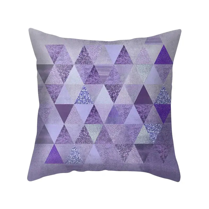 Purple geometric triangle-patterned decorbites blue purple polyester pillow case with glittery and matte finishes
