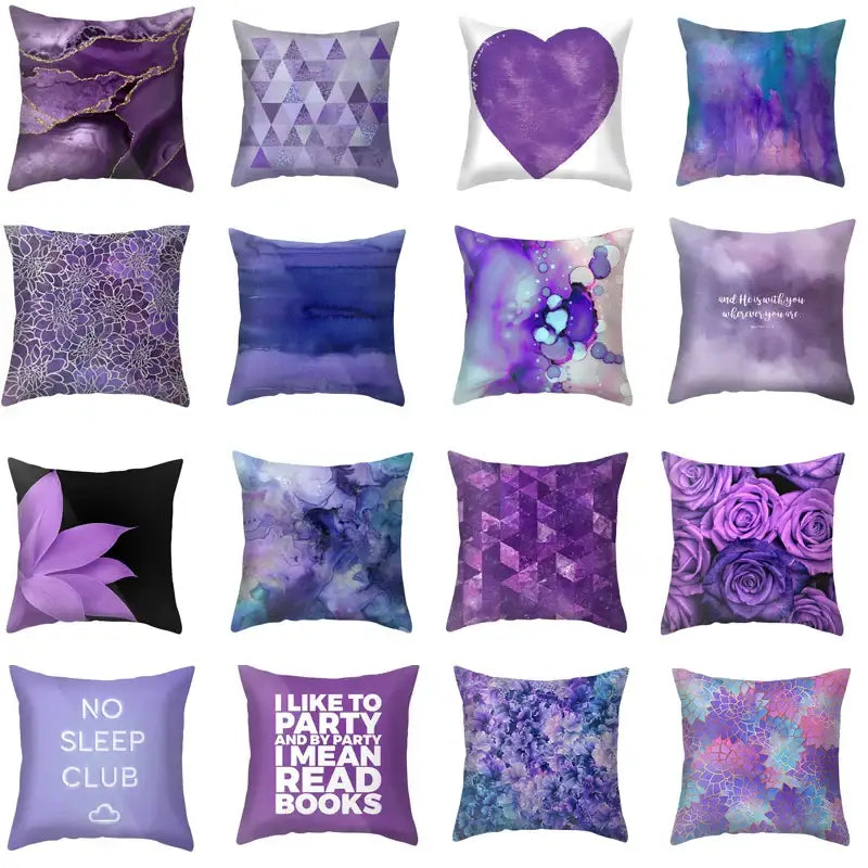 A collection of decorbites blue purple pillow cases with abstract blue purple polyester designs for bedroom throw decor