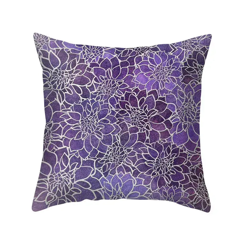 Purple cushion pillow case with white floral watercolor pattern in blue purple polyester for bedroom decorbites use