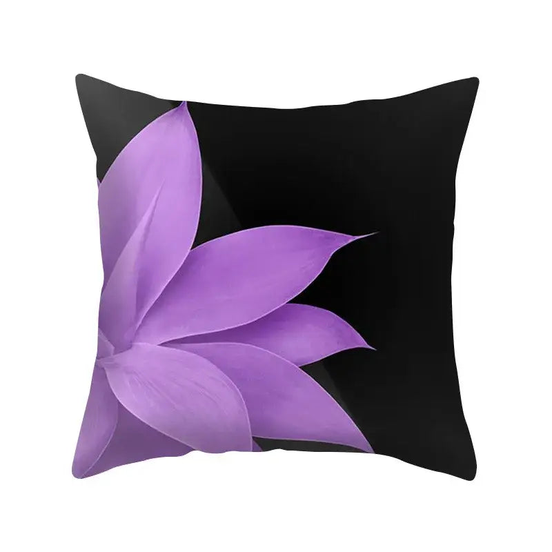 Purple lotus flower printed on black square decorbites blue purple polyester pillow case for bedroom throw cover