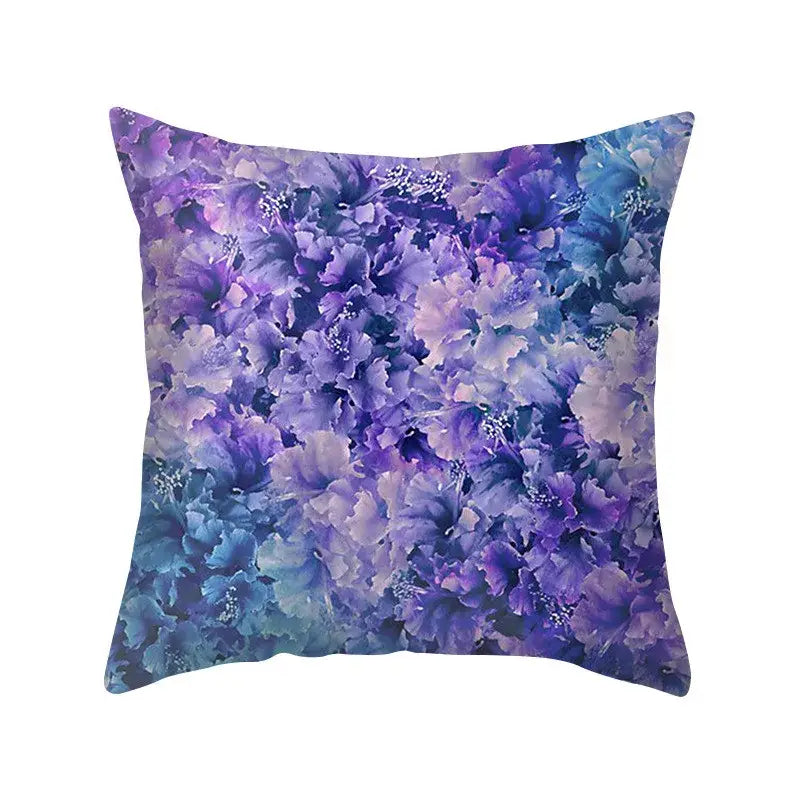Abstract blue and purple polyester pillow case with a floral pattern for bedroom decorbites blue purple throw cover