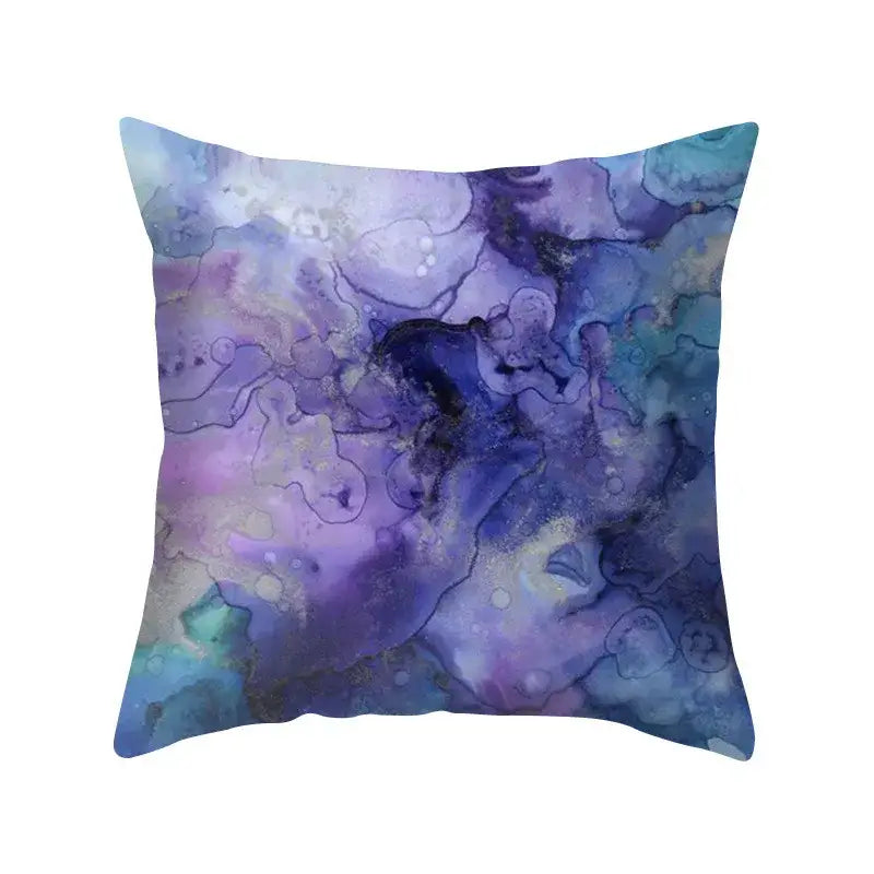 A square blue purple polyester pillow case with an abstract watercolor design for decorbites blue purple throw cover