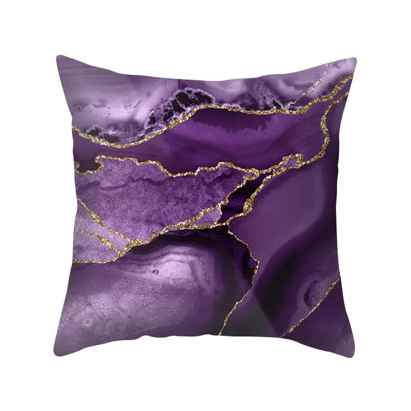 Purple and gold marble-patterned decorbites blue purple polyester pillow case with a glossy artistic design for bedroom decor