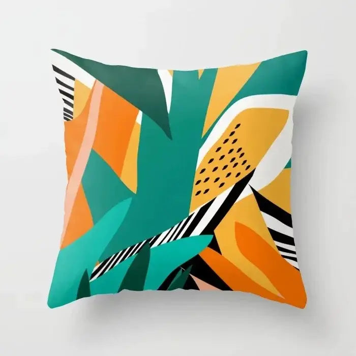 Vibrant abstract botanical earthy decorbites decorative pillowcase with bold teal orange and black geometric patterns