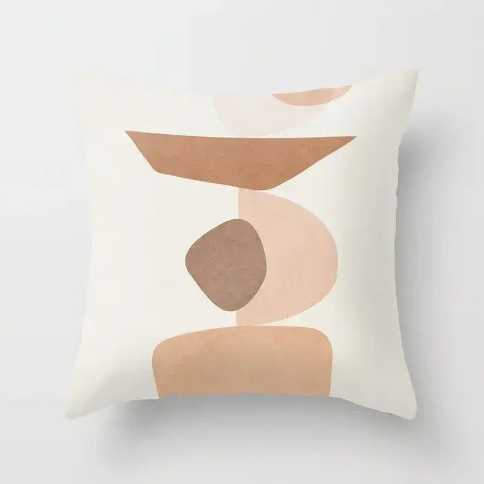 Abstract botanical earthy decorbites decorative pillowcase with layered beige tan geometric shapes on off-white background