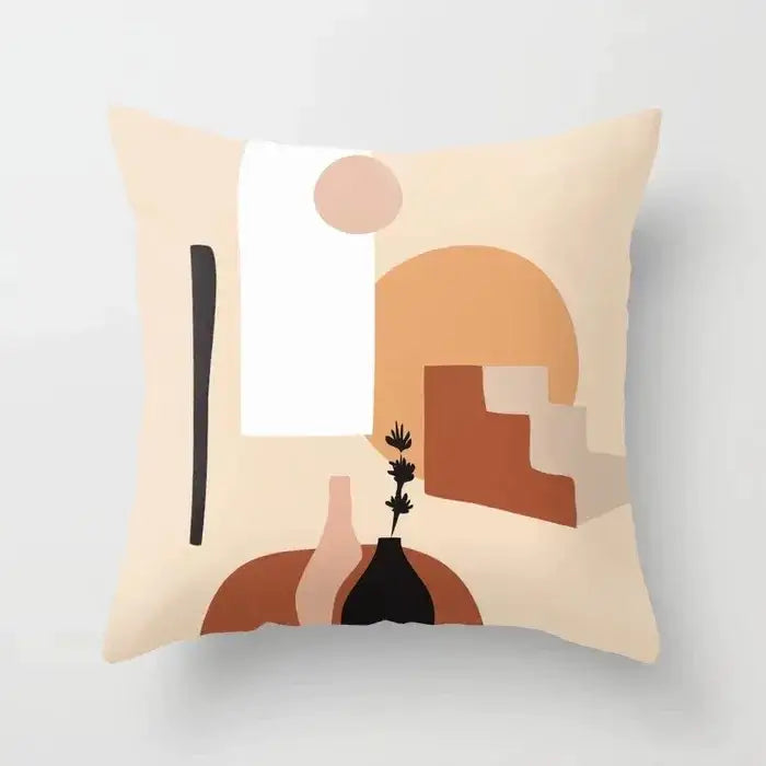 Beige throw pillow with minimalist abstract geometric design in cream terracotta and black decorbites decorative pillowcase