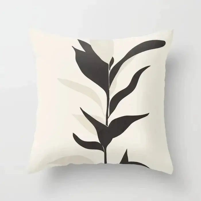 Cream-colored decorbites decorative pillowcase with minimalist black stylized plant for earthy living room decor