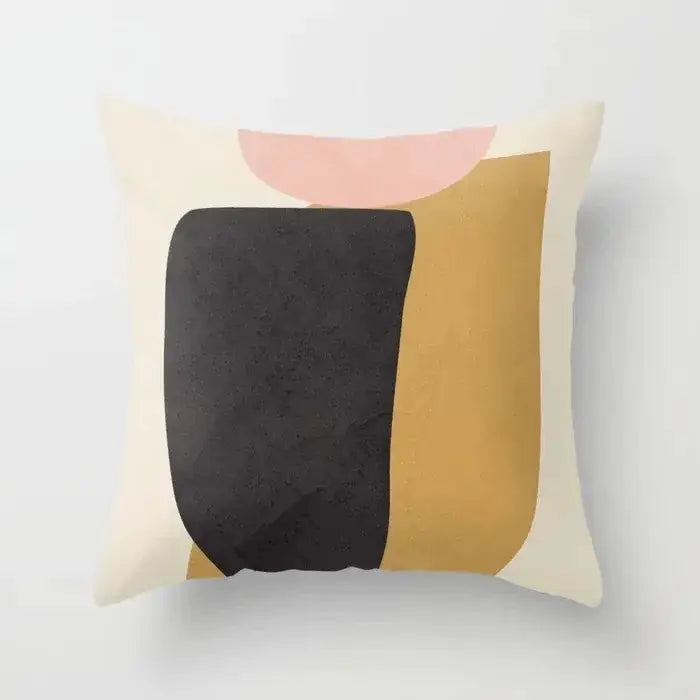 Cream-colored decorbites decorative pillowcase with modern abstract pink black and mustard geometric shapes for living room decor