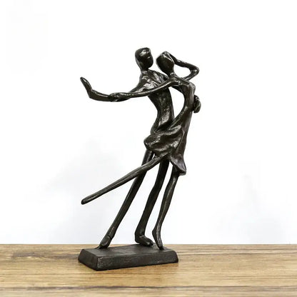 Bronze-colored abstract couple dancers portrait sculpture with smooth forms on a minimalist base for decorbites decorbites couple dancers