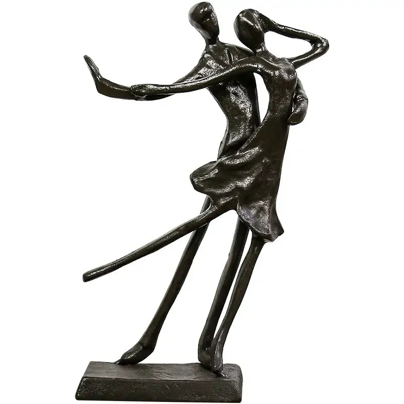 Bronze-colored abstract couple dancers portrait sculpture in elegant flowing pose perfect for living room decorbites decor