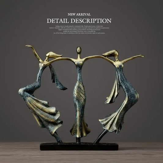 Bronze abstract dancing couple sculpture with flowing textured dresses on black base for living room decorbites decor