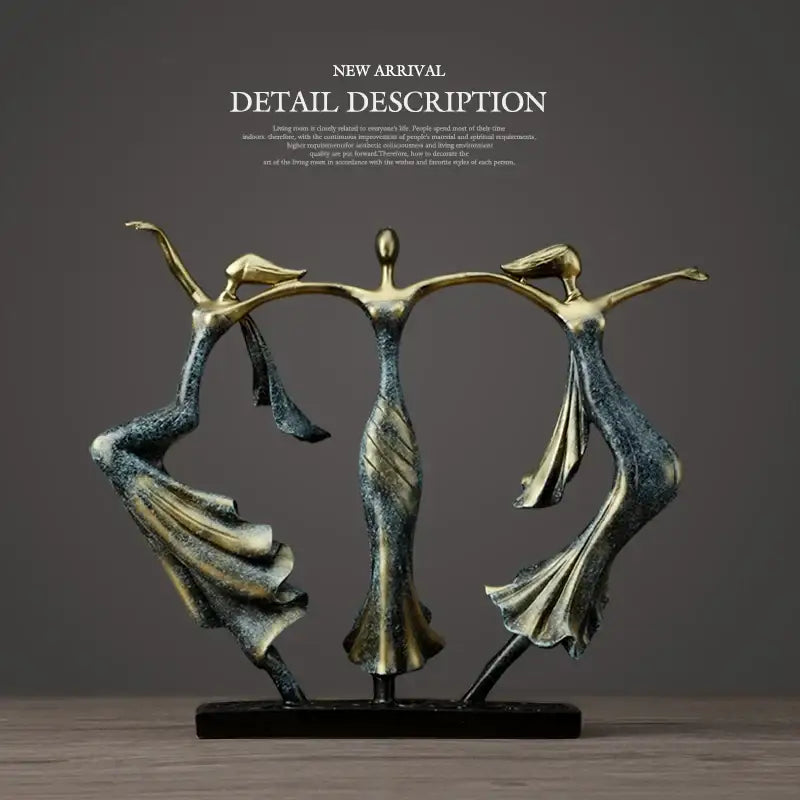 Bronze abstract dancing couple sculpture with flowing textured dresses on black base for living room decorbites decor