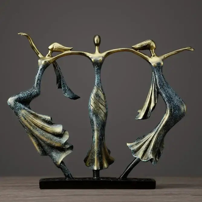 Bronze and black abstract dancing couple sculpture statue of three women on dark base for living room decorbites decor
