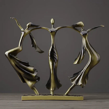 Abstract bronze dancing couple sculpture with flowing draped fabric forms for living room decorbites decor