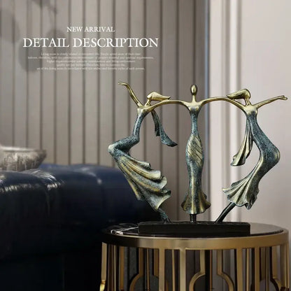 Bronze and dark blue patina decorbites dancing couple sculpture forming a heart shape for living room decor