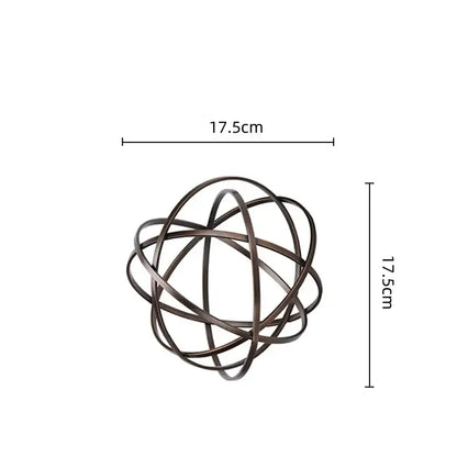 Abstract bronze geometric sphere pendant sculpture made of interwoven dark bronze metal wires for living room decor