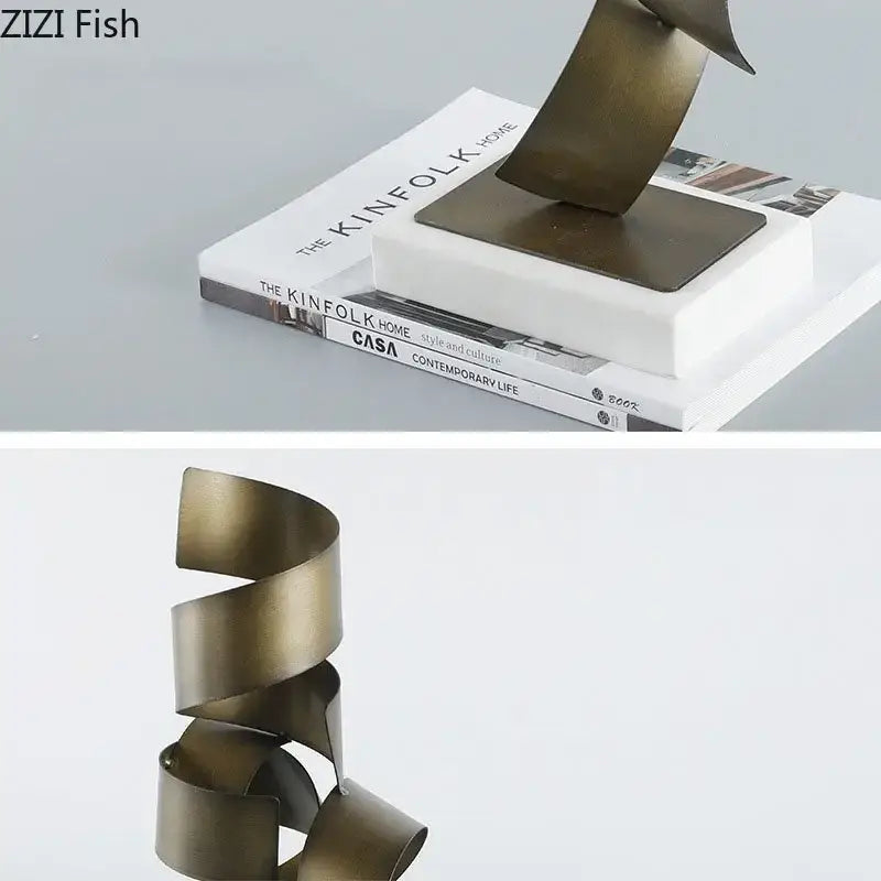 Bronze-colored irregular crimp metal spiral sculpture with modern abstract design for living room decor
