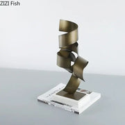 Bronze-colored abstract irregular crimp metal spiral sculpture for modern living room decor and artistic display