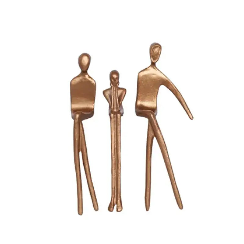 Three abstract bronze-colored gold plated figure sculpture set for living room decorbites gold plated decor