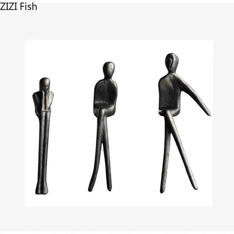 Three minimalist gold plated figure sculpture set in bronze metal for modern living room decorbites decor