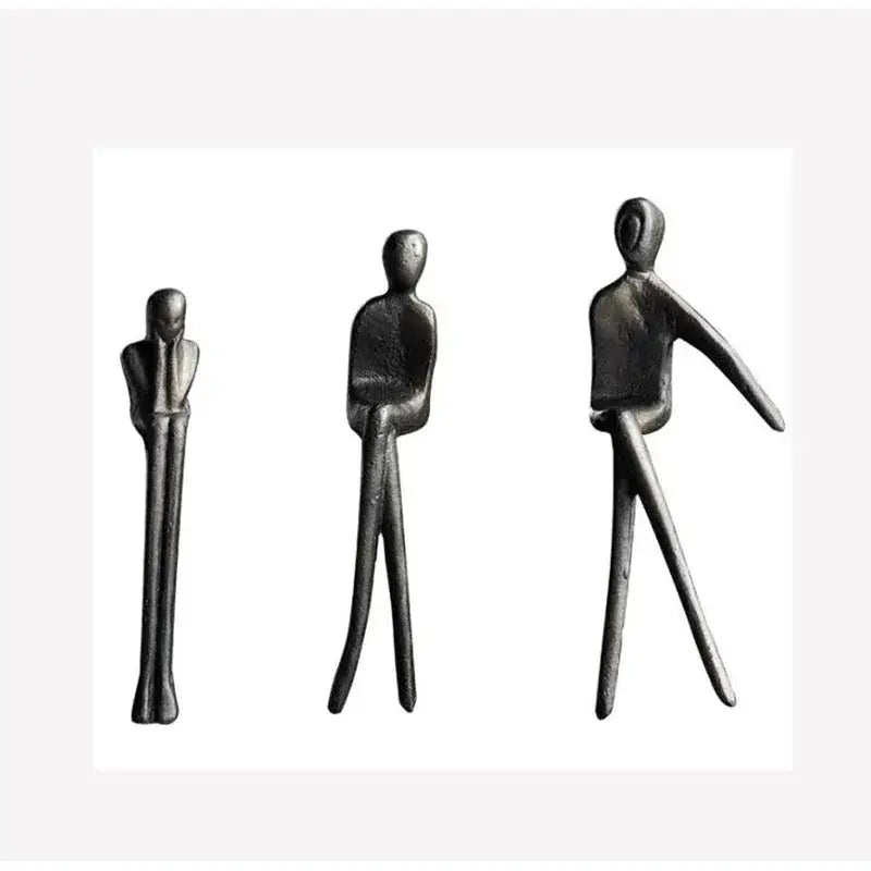 Three minimalist gold plated figure sculpture set with abstract bronze design for living room decorbites decor