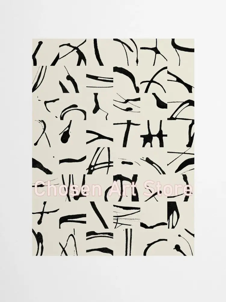 Abstract art print of decorbites™ 6 black and beige abstract canvas poster prints featuring black brushstrokes on beige background