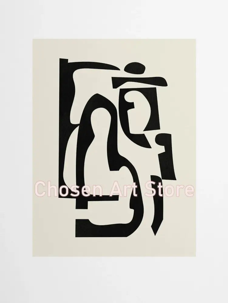 DecorBites™ 6 black and beige abstract canvas poster prints featuring black geometric artwork on a cream beige abstract background