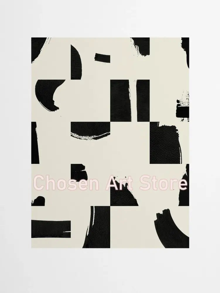 Decorbites™ 6 black and beige abstract poster prints featuring black brushstroke art on beige abstract canvas material