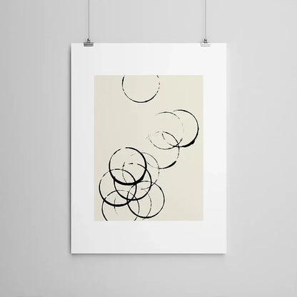 DecorBites™ 6 black and beige abstract canvas poster prints featuring overlapping circular brushstrokes on beige background