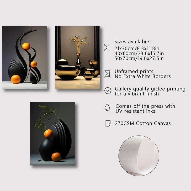 Abstract Canvas Print Set: 3D Sculpture Wall Art