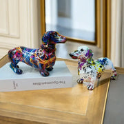Vibrant abstractly painted porcelain colorful dachshund figurines with bold splashes for living room decorbites colorful dachshund